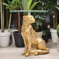 Gold Cheetah Glass Top Side Table