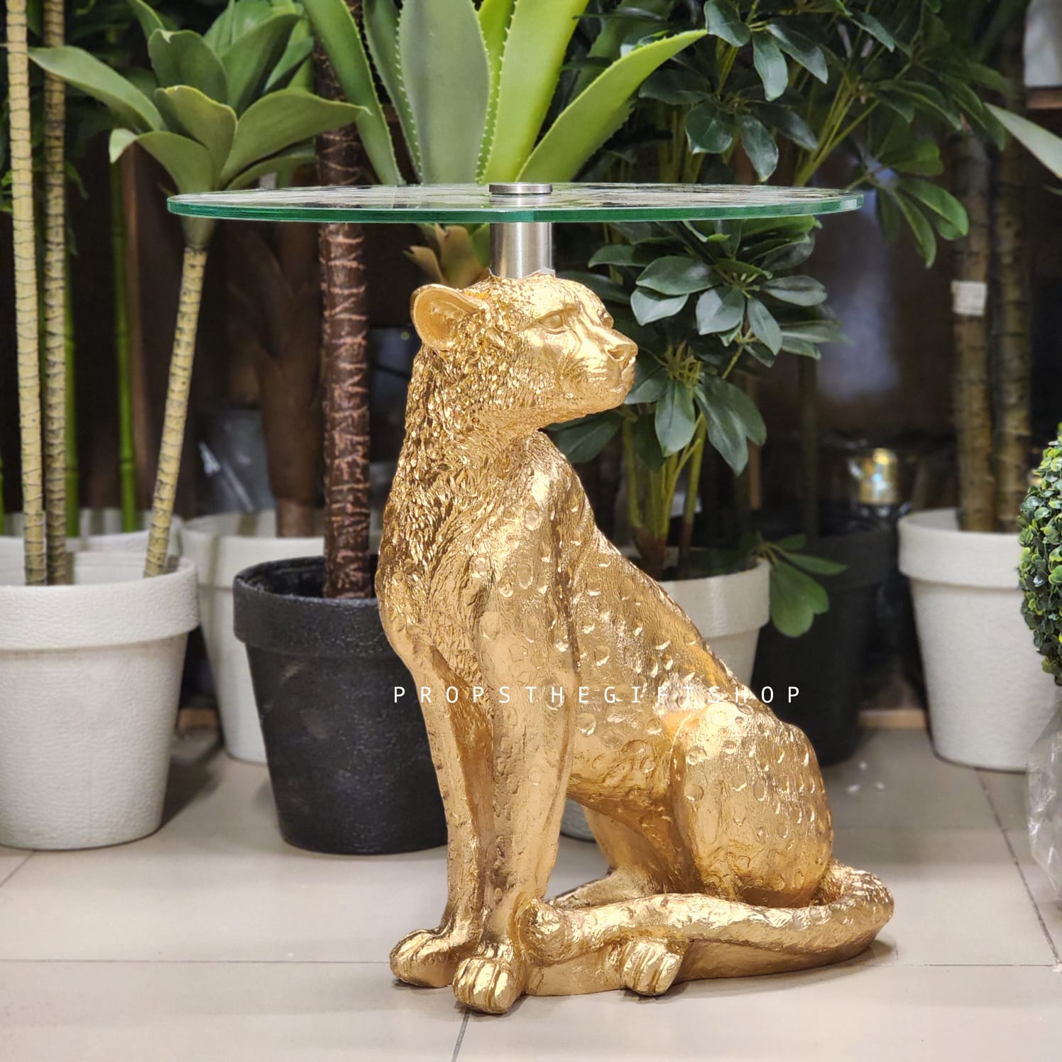 Gold Cheetah Glass Top Side Table