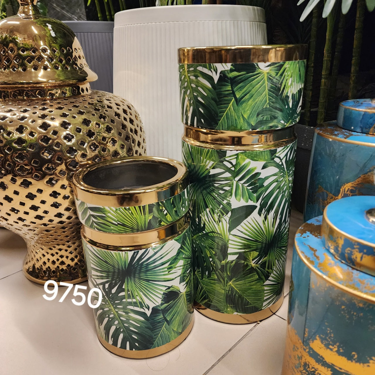 Tropical Leaf Cylindrical Vases
