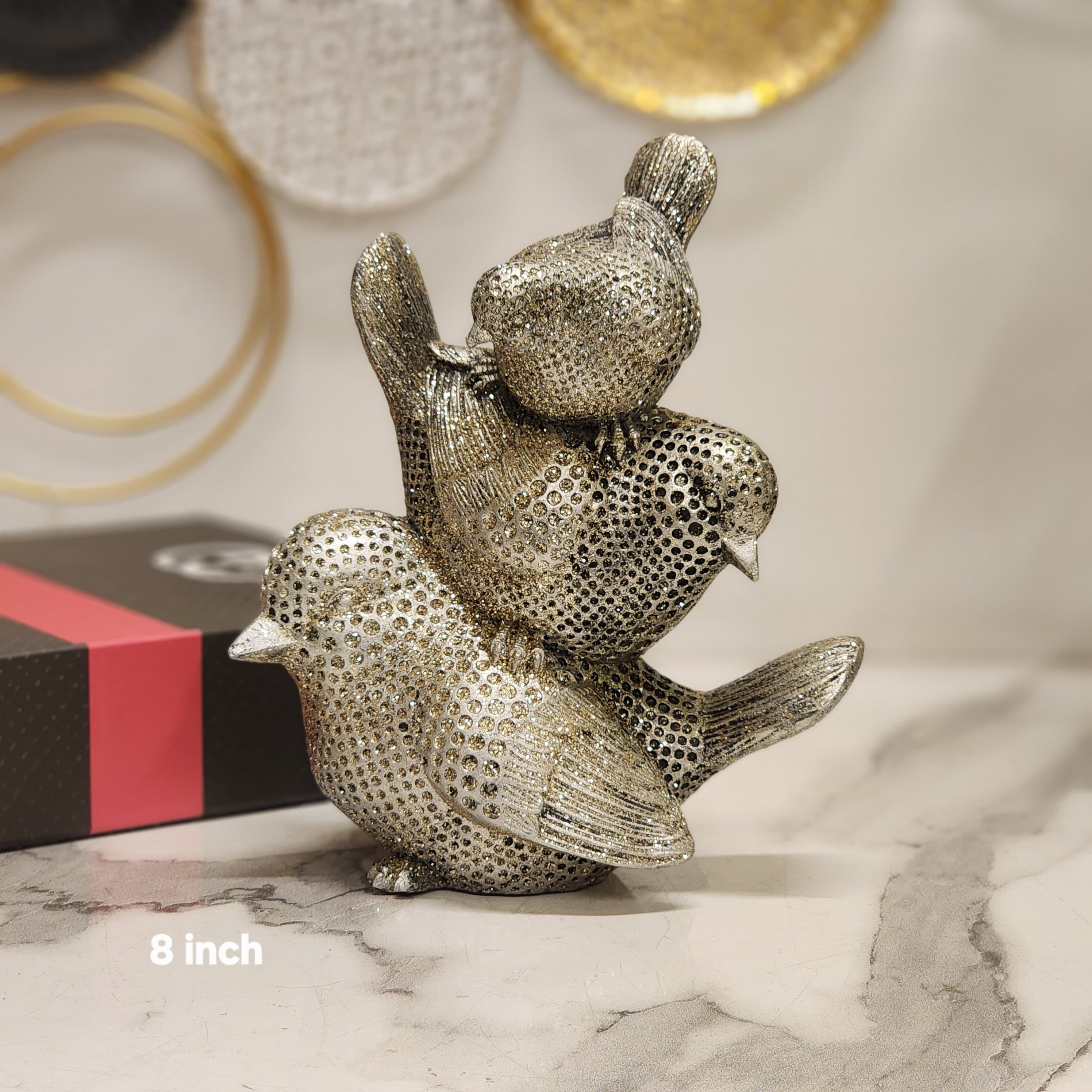 Rhinestone-Embellished Stacked Tri-Bird Figurine