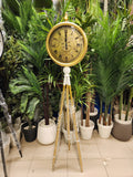Vintage Industrial Tripod Floor Clock with Exposed Moving Gears