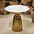 Round Faux Marble Side Table with a Gold Pedestal Base