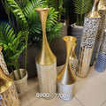 Tall Gold and White Hammered Metal Floor Vases