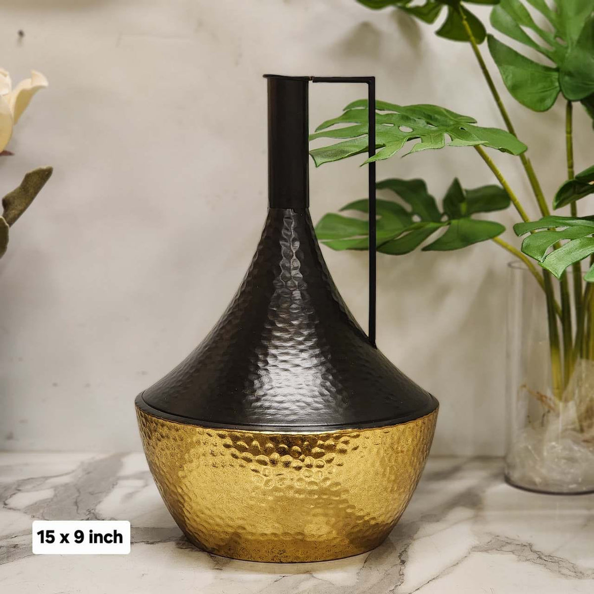 Hammered metal decorative bottle vase