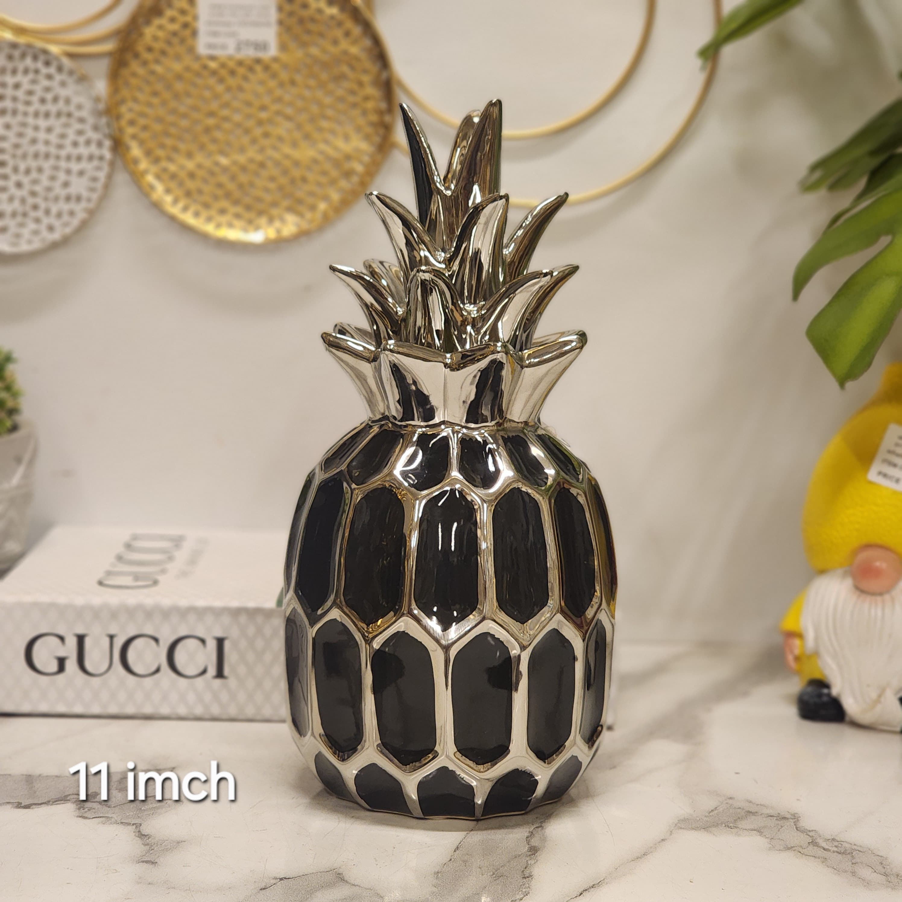 ceramic silver & black pineapple decor piece
