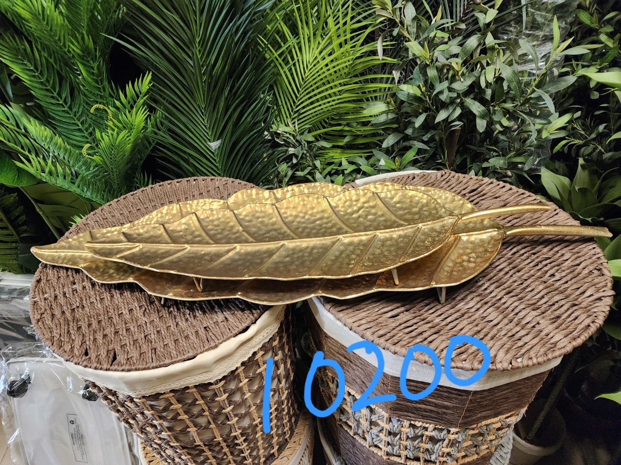 decorative leaf-shaped metal tray