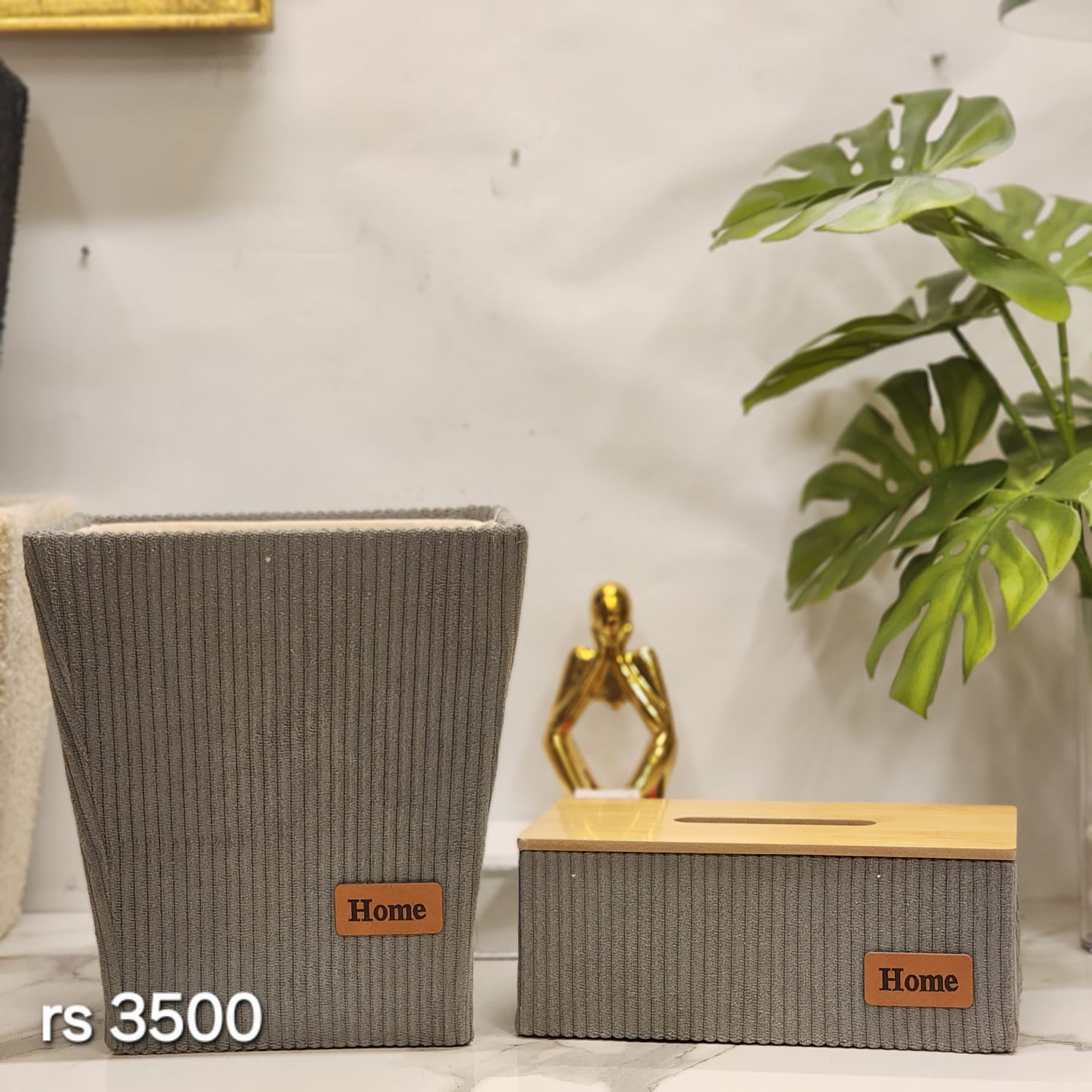 Textured Bouclé/Sherpa Dustbin and Tissue Box Set