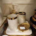Ceramic Gold-Rimmed Bathroom Accessory Set