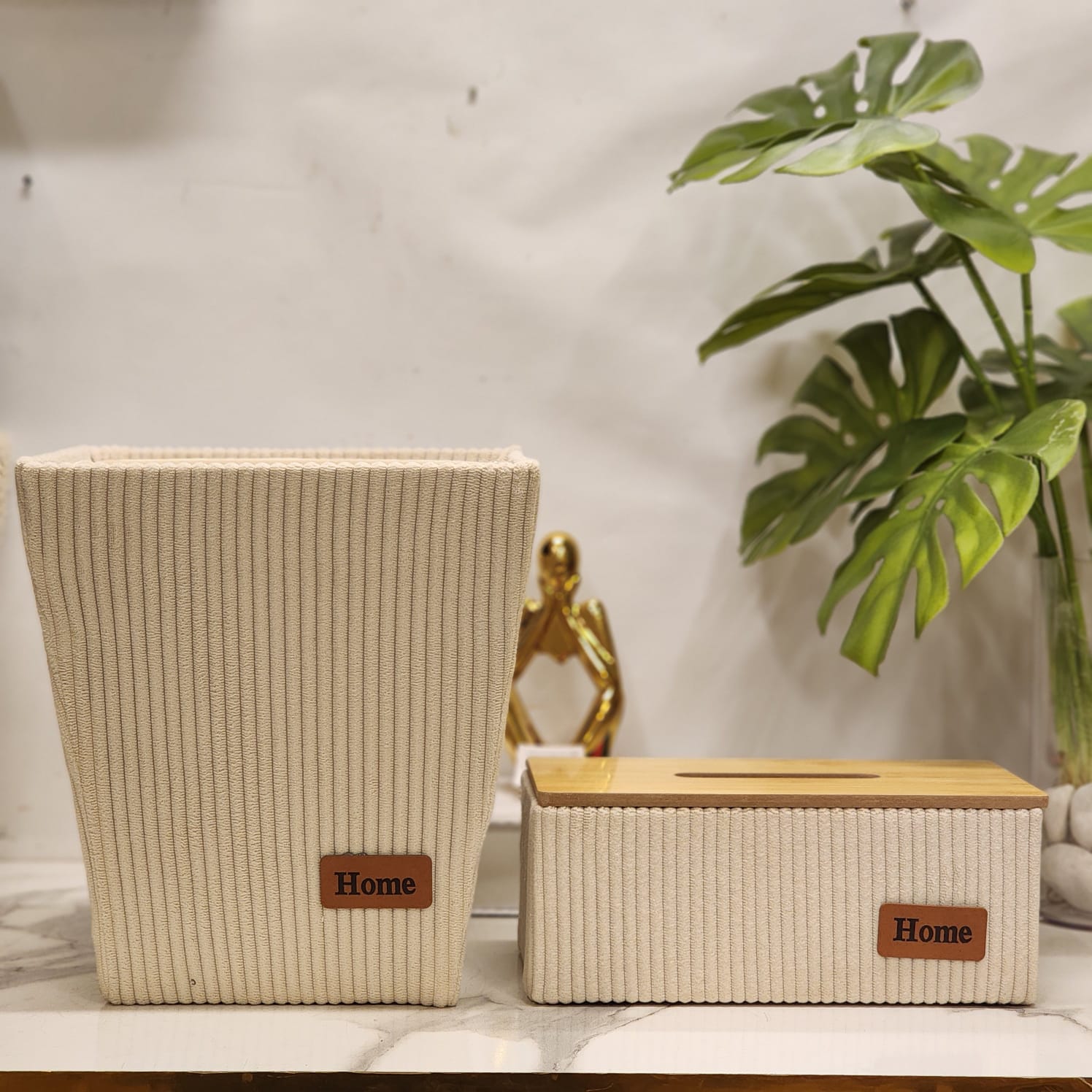 Textured Bouclé/Sherpa Dustbin and Tissue Box Set