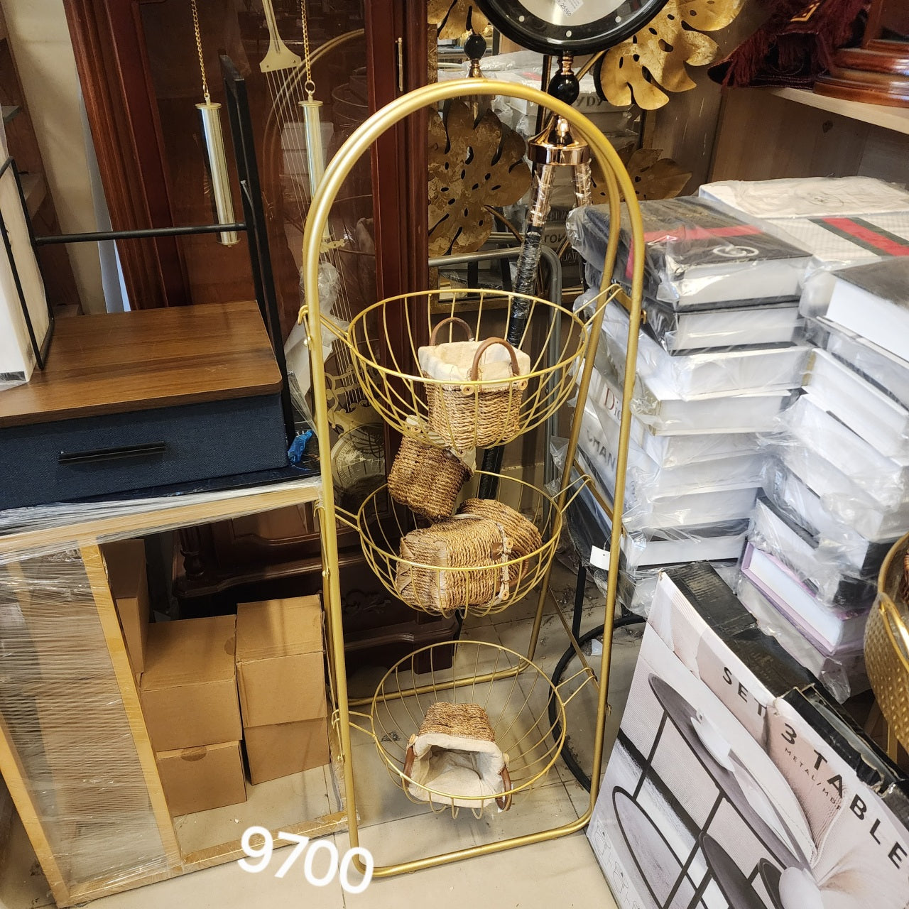 3-Tier Gold Arched Basket Stand