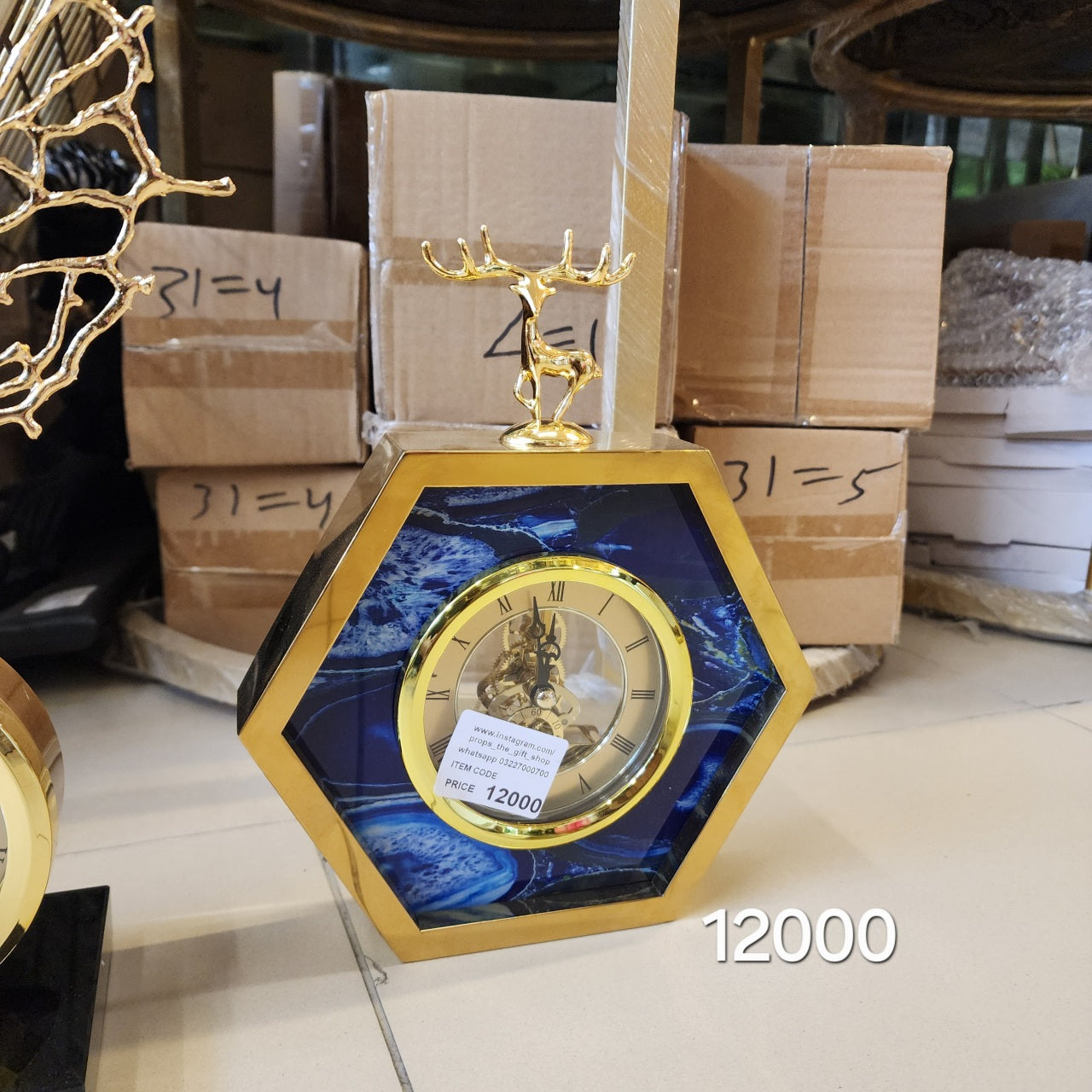 Hexagonal Marble-Pattern Table Clock