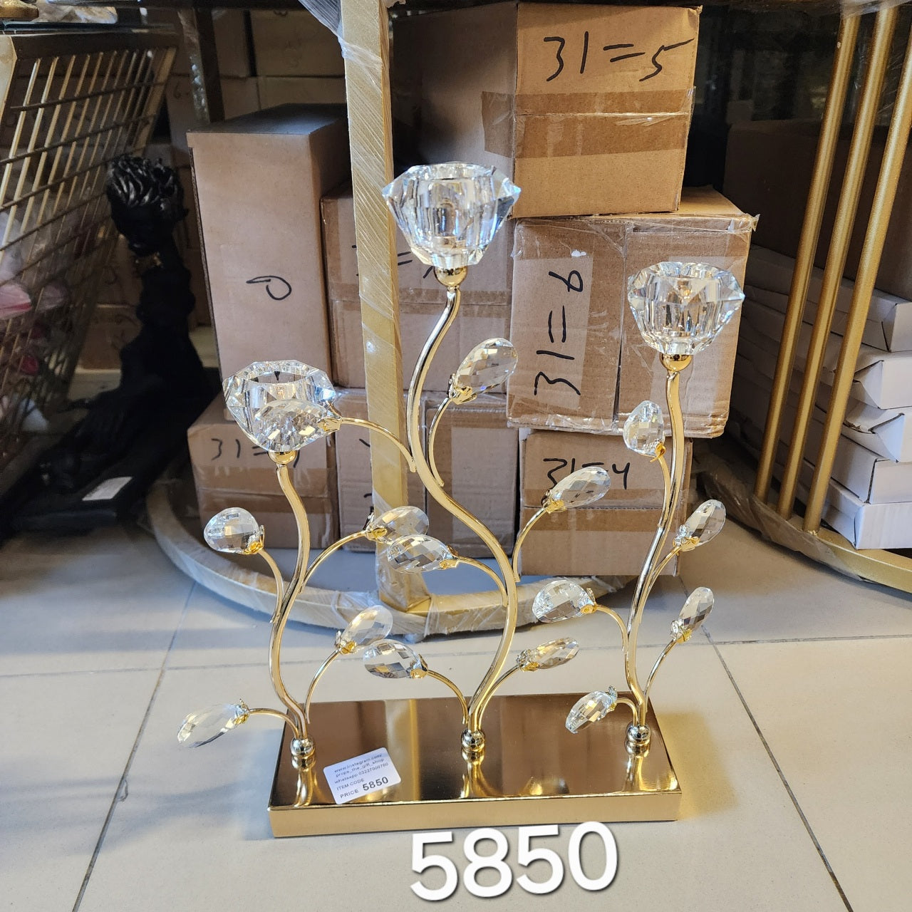 3-Arm Crystal Vine Candelabra