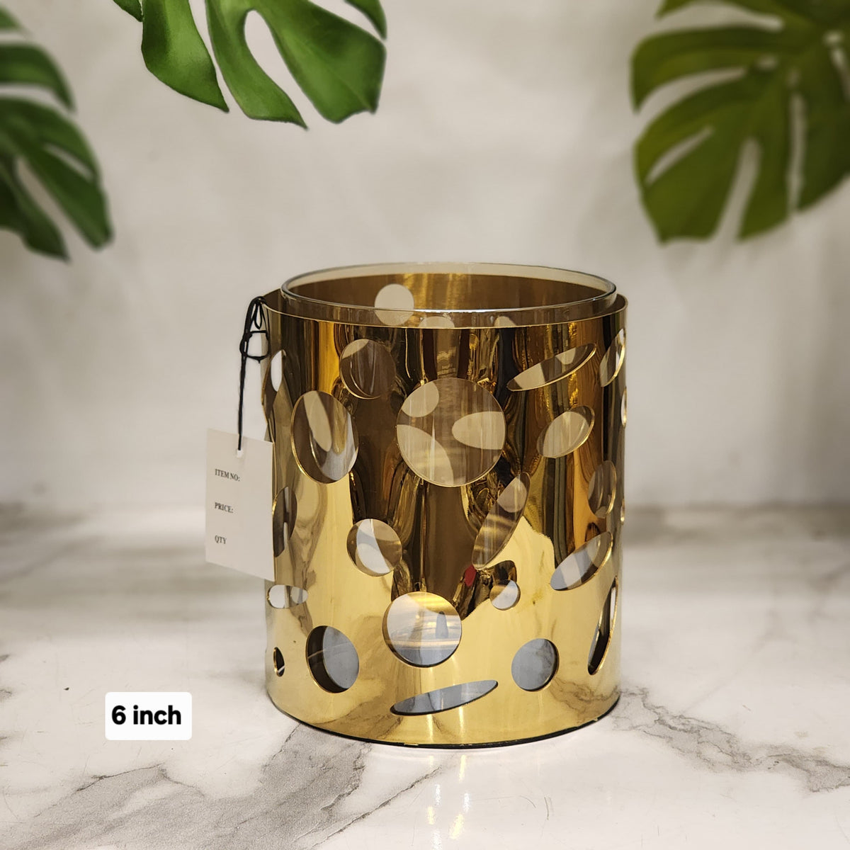 Gold cutout hurricane candle holder