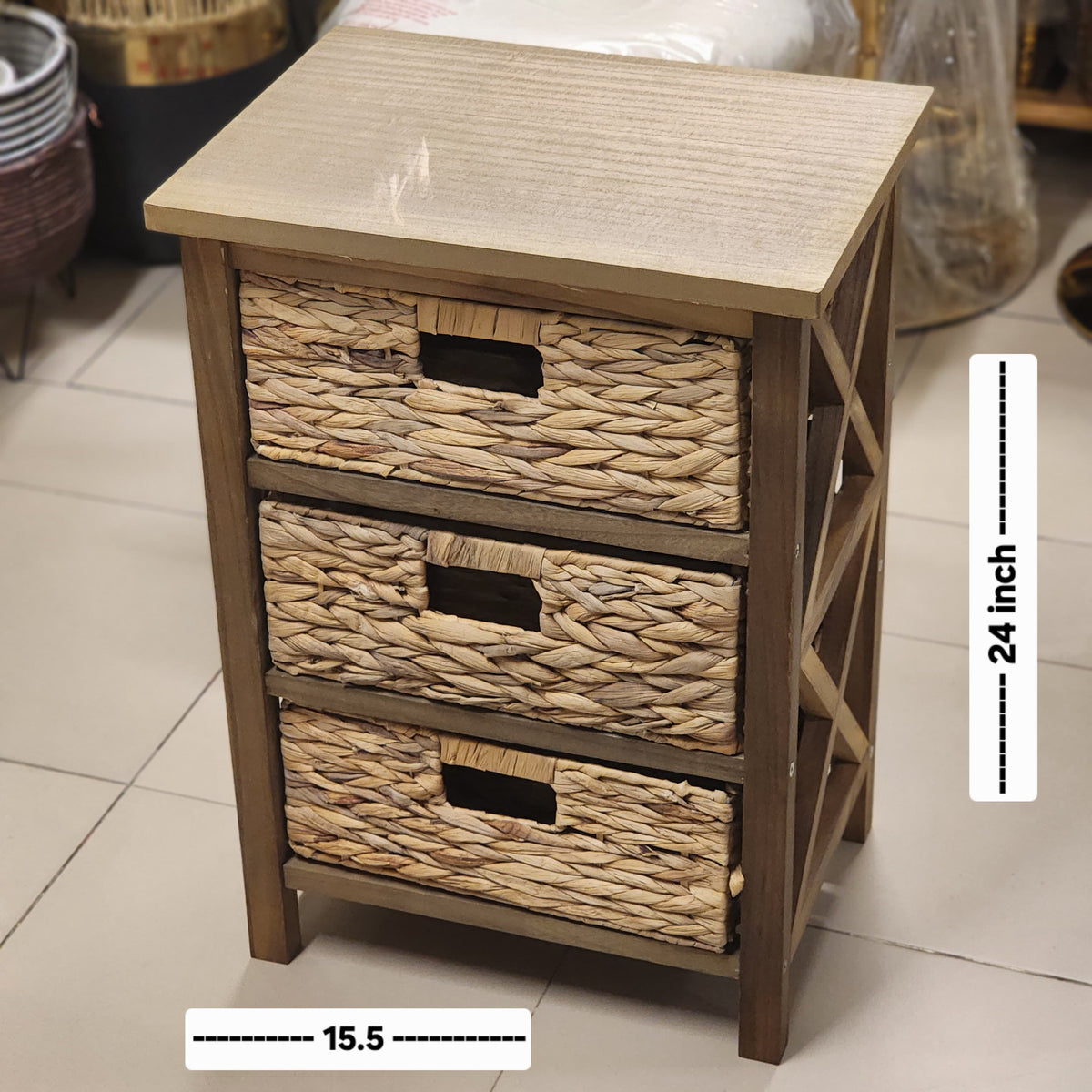 3-Drawer Woven Basket Storage Chest