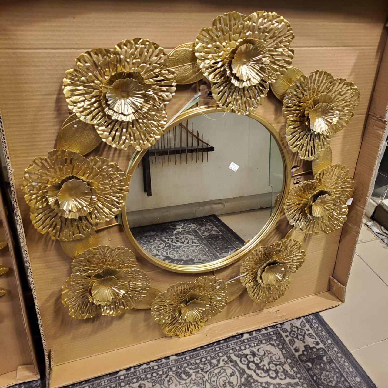 Gold Metal Floral Wall Mirror