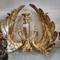 Gold Metal Swan Wing Candle Holder Set