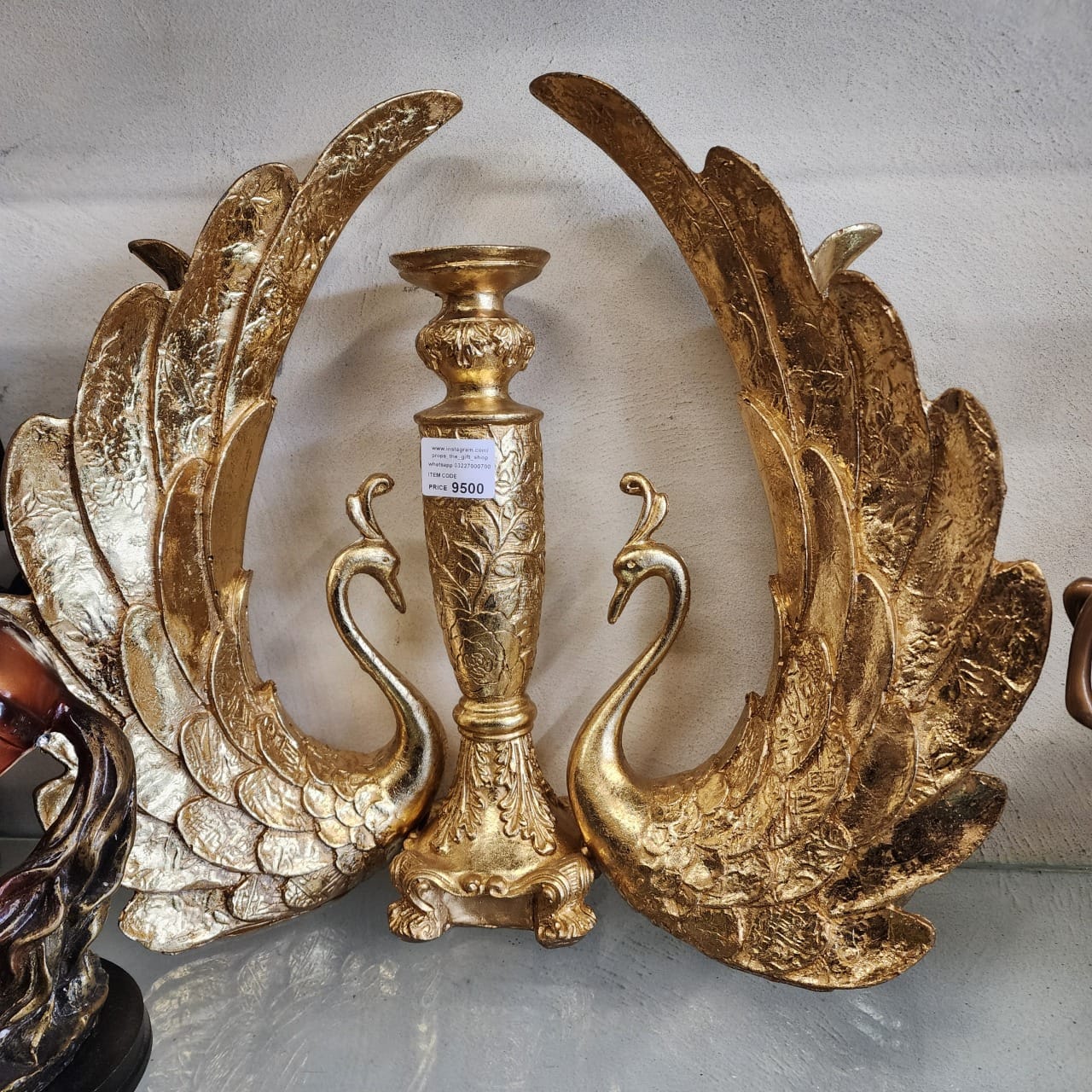 Gold Metal Swan Wing Candle Holder Set