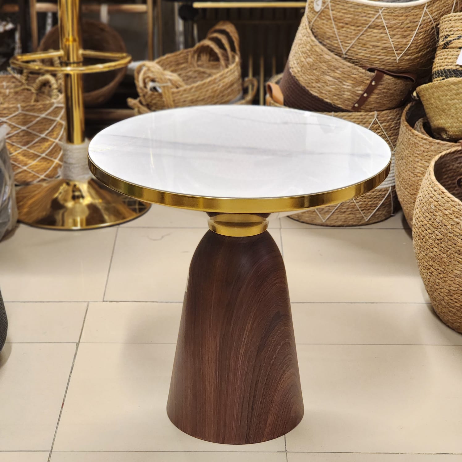 Marble-Top Pedestal Side Table