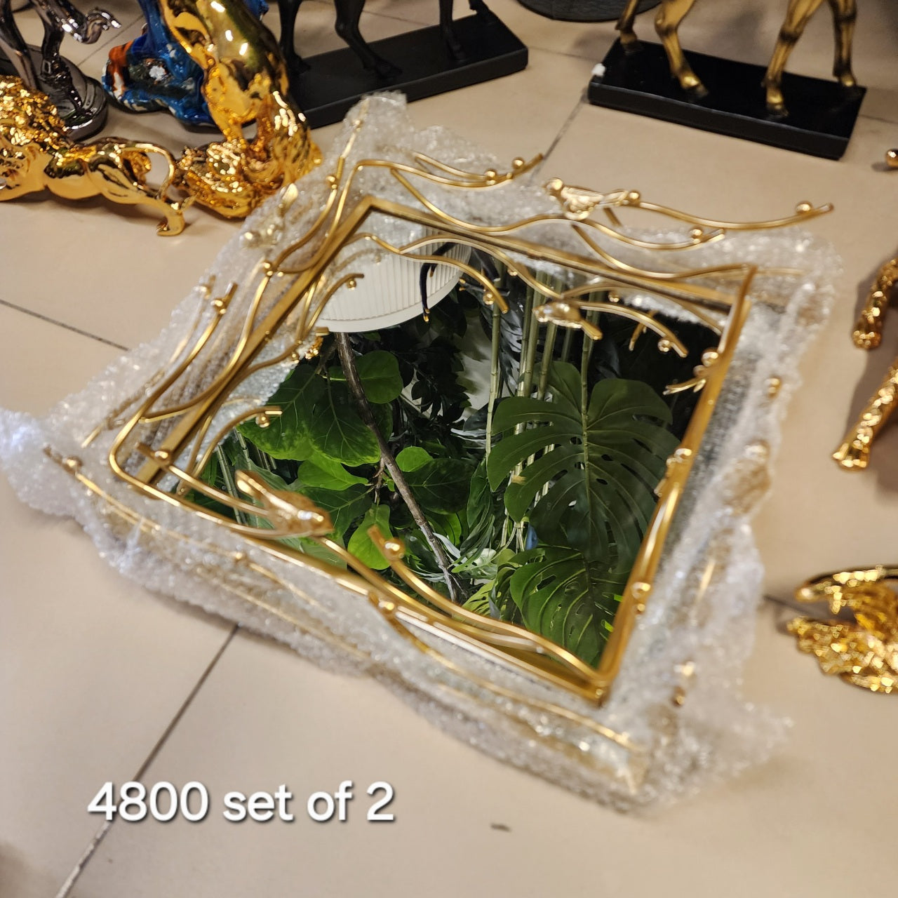 Gold Branch Mirrored Vanity Tray 2 pieces