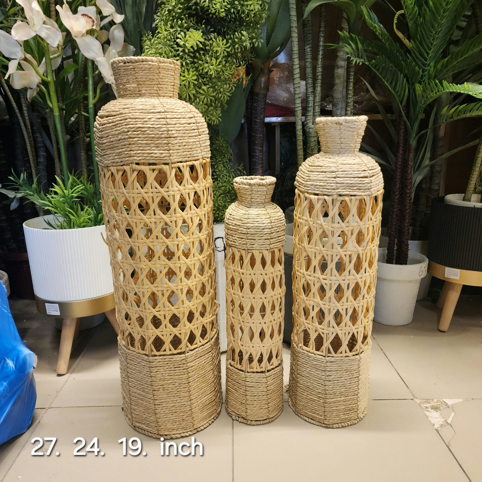 Woven Rattan Tall Floor Vases