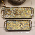 Embossed Gold Leaf Verdigris Rectangular Metal Trays
