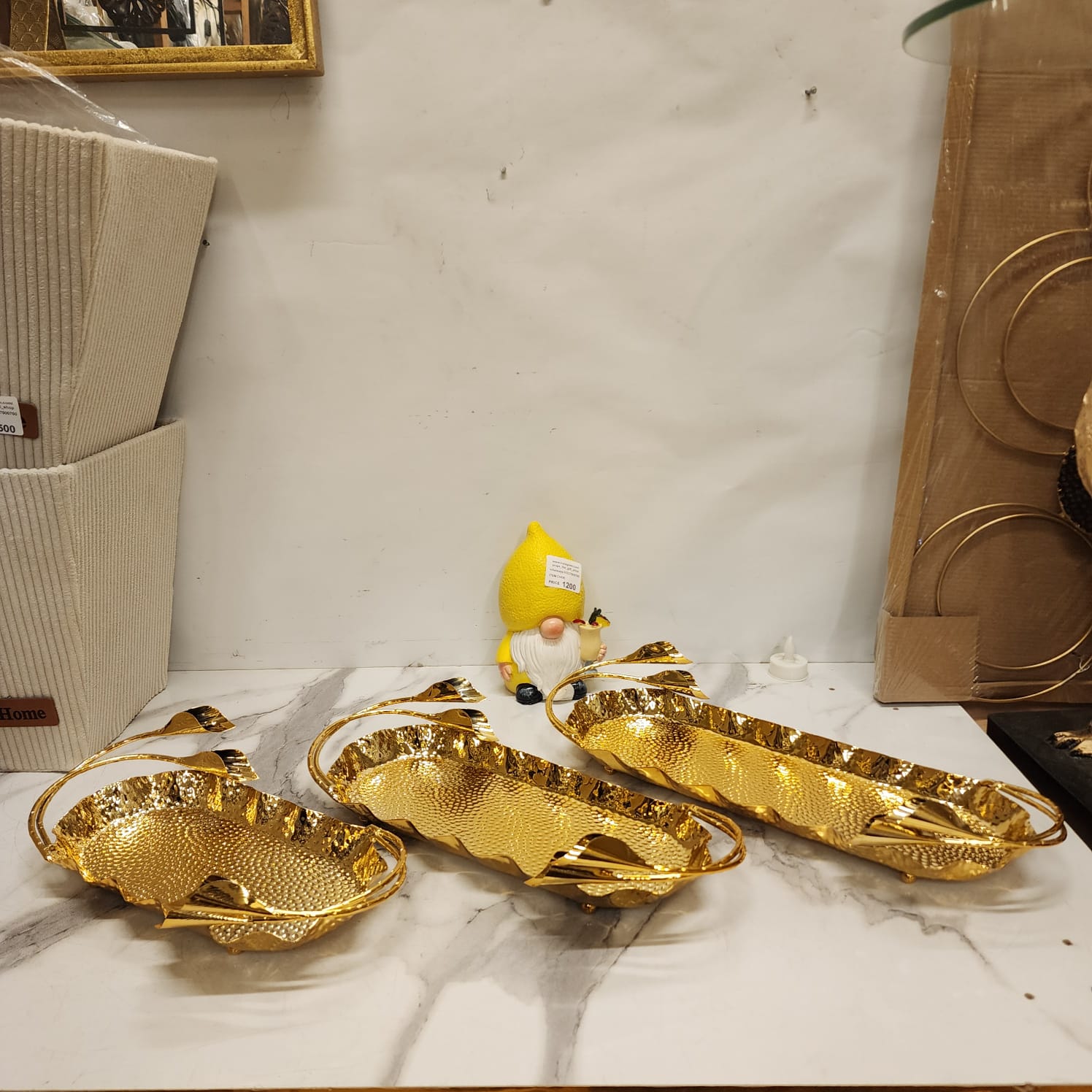Hammered Oval Tray with Ginkgo Leaf Handles