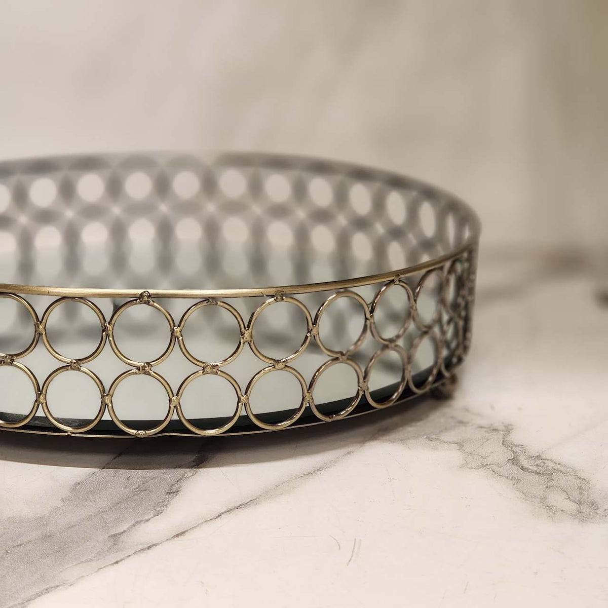 Round Gold Interlocking Rings Mirrored Decorative Tray