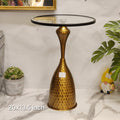 Hammered Gold Pedestal Drink Table with a Glass Top