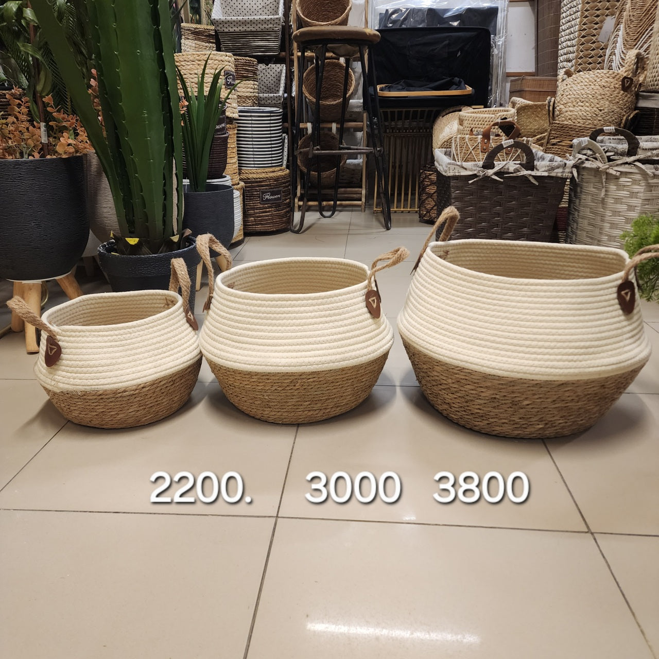 Two-Tone Woven Rope Baskets