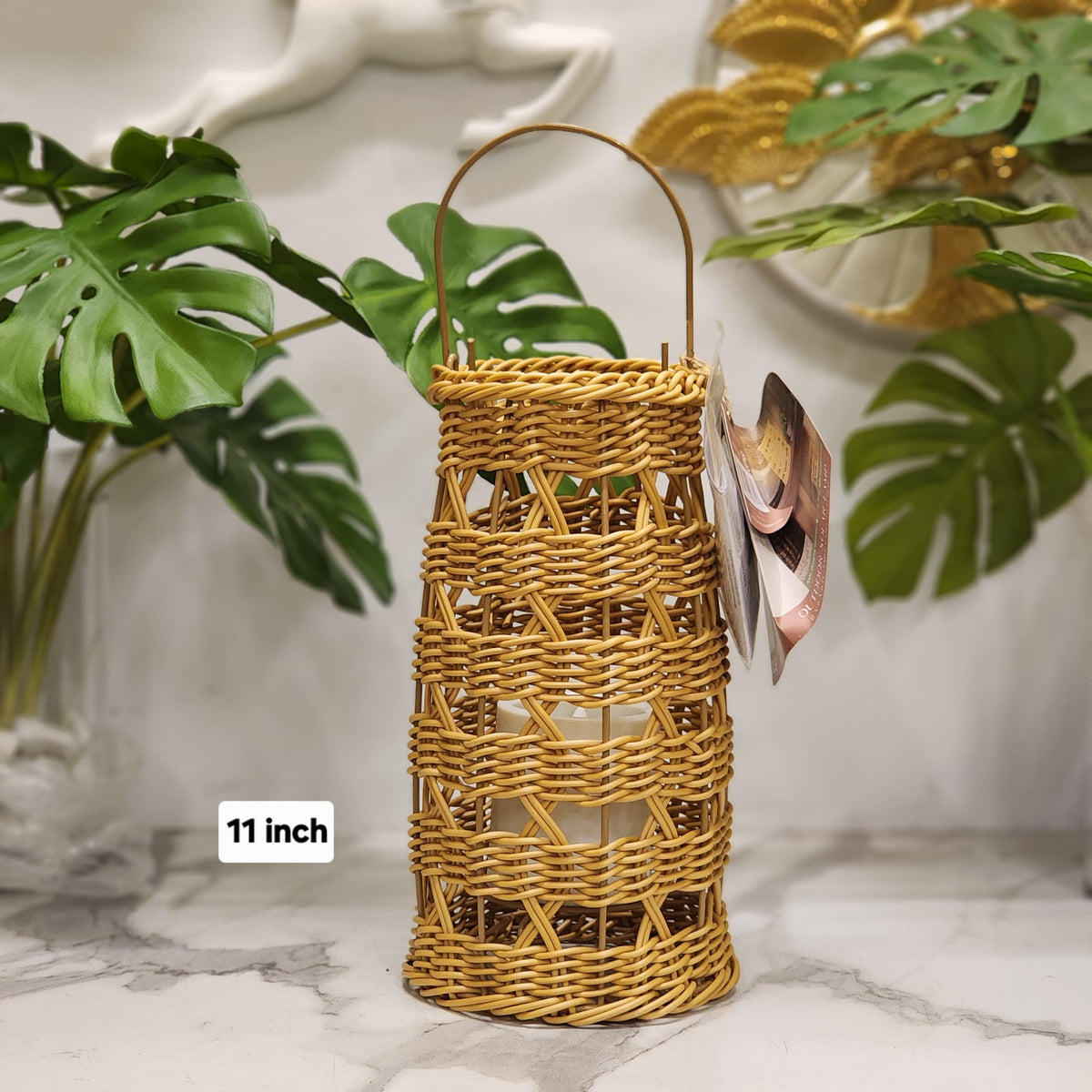 Wicker Candle Lantern with solar charging