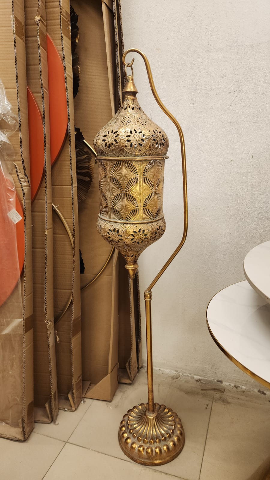 Moroccan-style floor lantern or a Hanging Pierced Metal Floor Lamp
