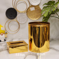 polished gold tissue box cover and matching wastebasket/dustbin set