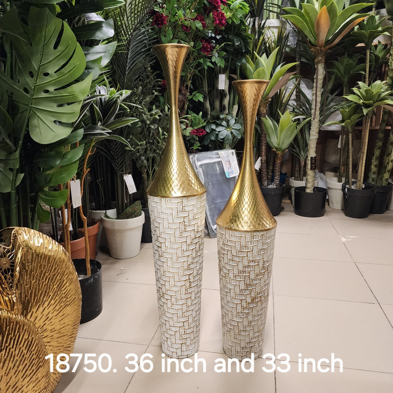Hammered Gold and Textured White Floor Vases
