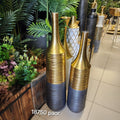two-tone ribbed metal floor vases