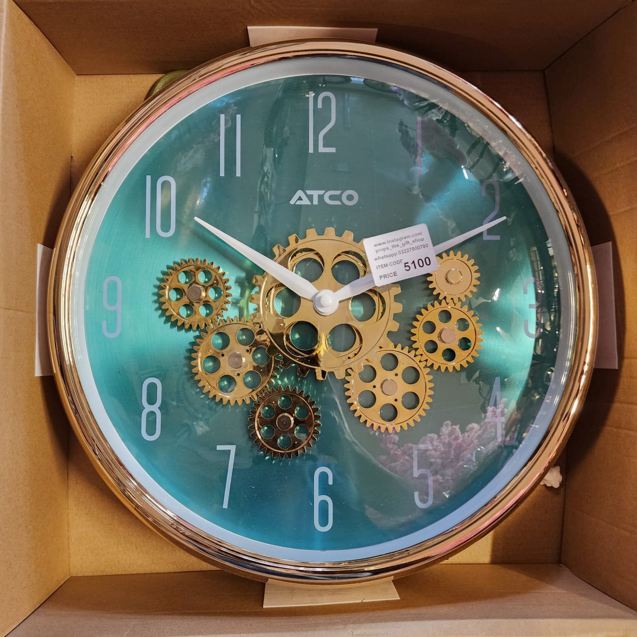 ATCO Teal Moving Gear Wall Clock