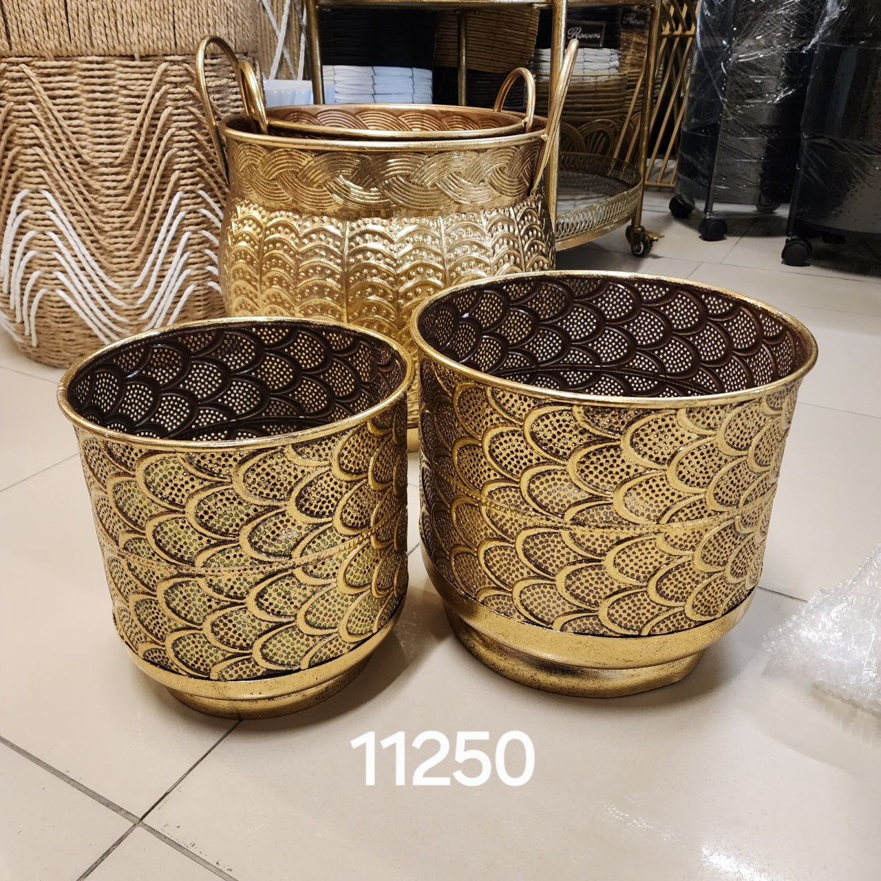 decorative gold metal planters