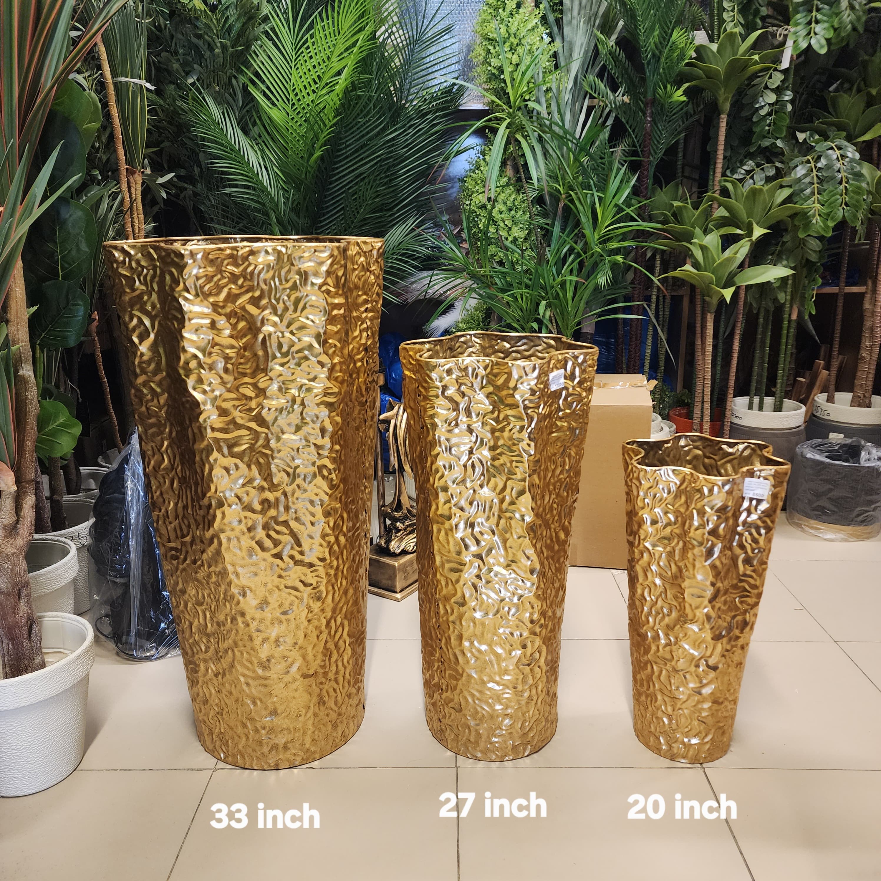 hammered metallic gold floor vases