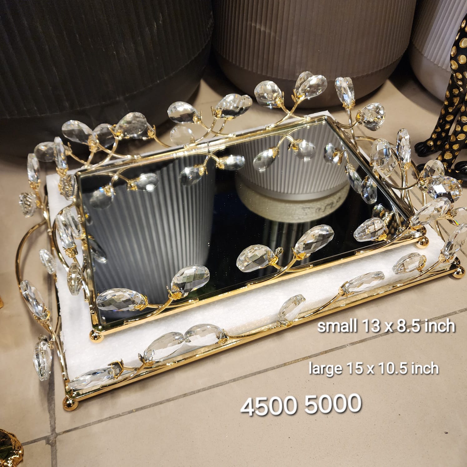Crystal Leaf Mirrored Vanity Tray