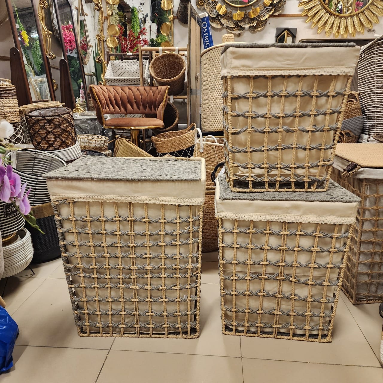 Natural Woven Seagrass Laundry Baskets
