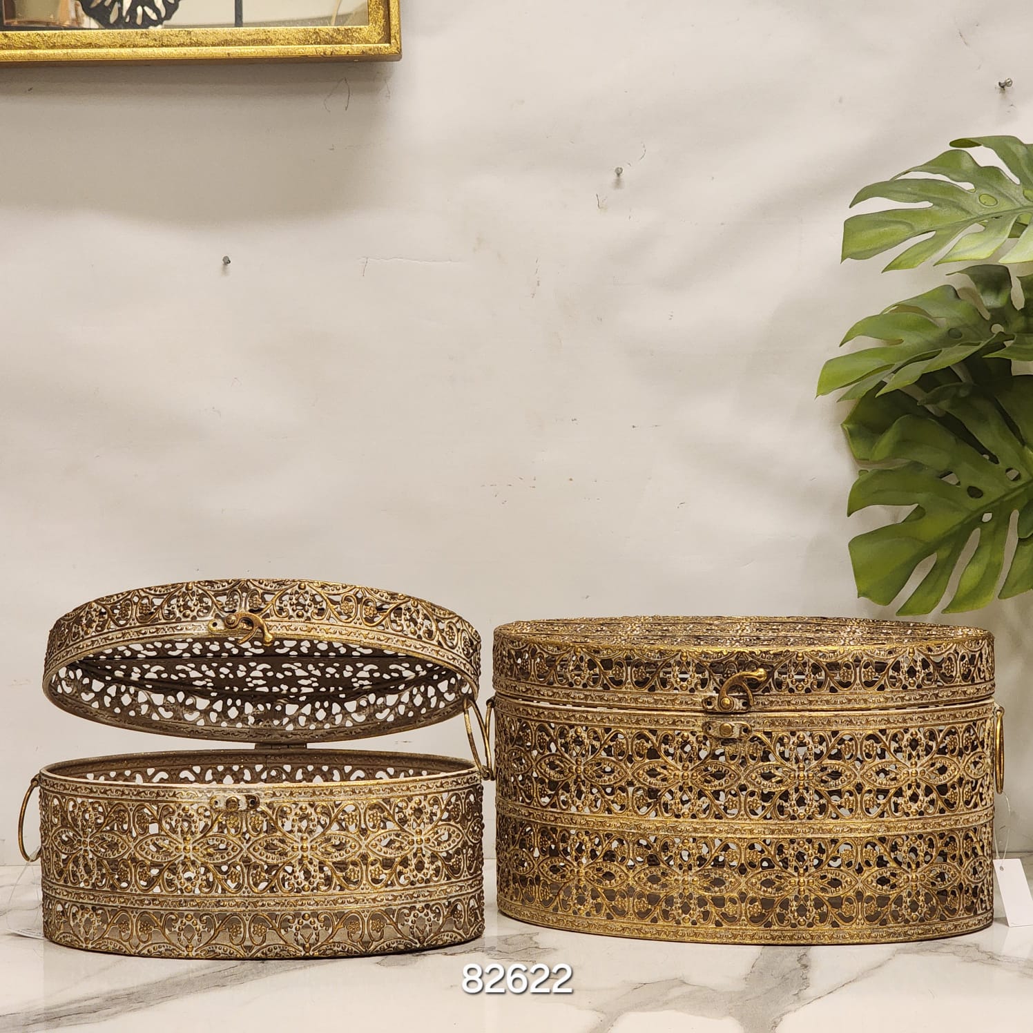 antique-style metal filigree vanity box
