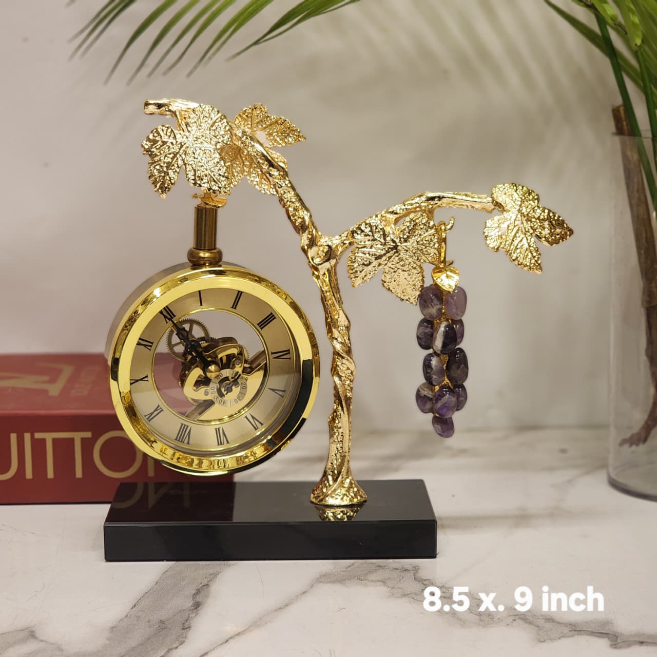 Vintage-Style Amethyst Grape Vine Table / Mantel Clock
