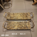 Gold Textured Hammered Metallic Decorative Tray with Handles