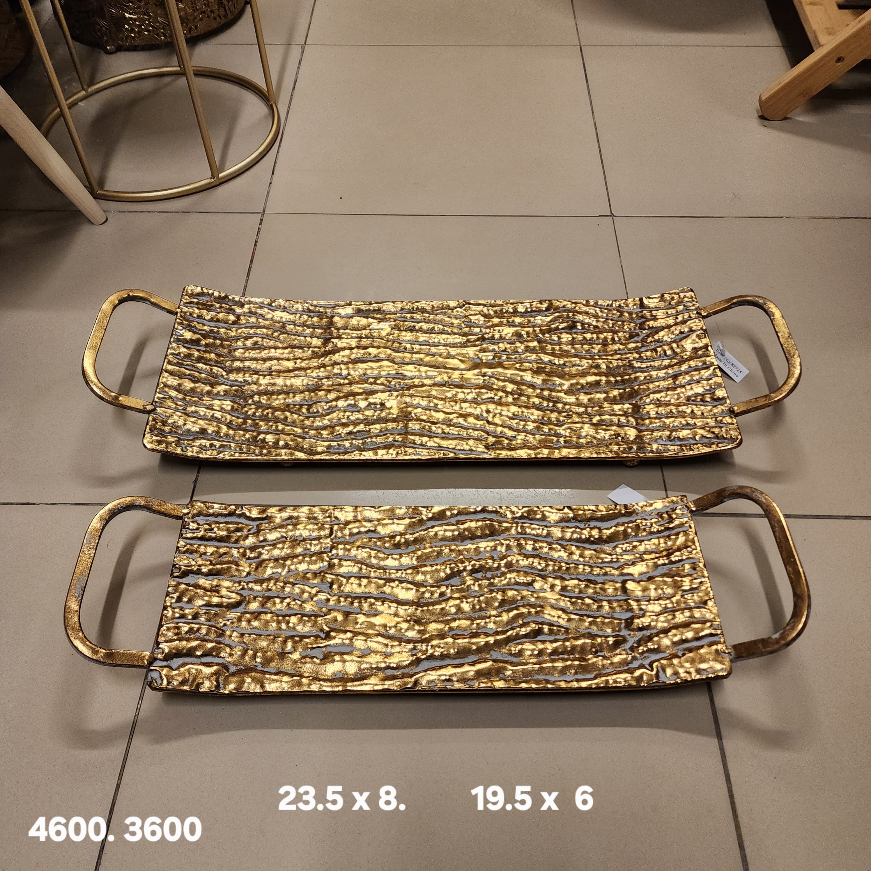 Gold Textured Hammered Metallic Decorative Tray with Handles