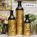 textured gold and matte black metal floor/table vases featuring a scalloped