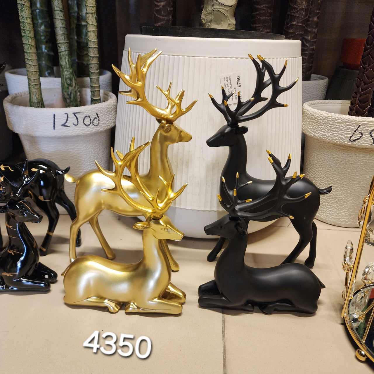Gold and Black Deer Statue Set