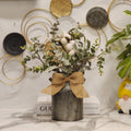 Rustic Faux Cotton and Eucalyptus Floral Arrangement