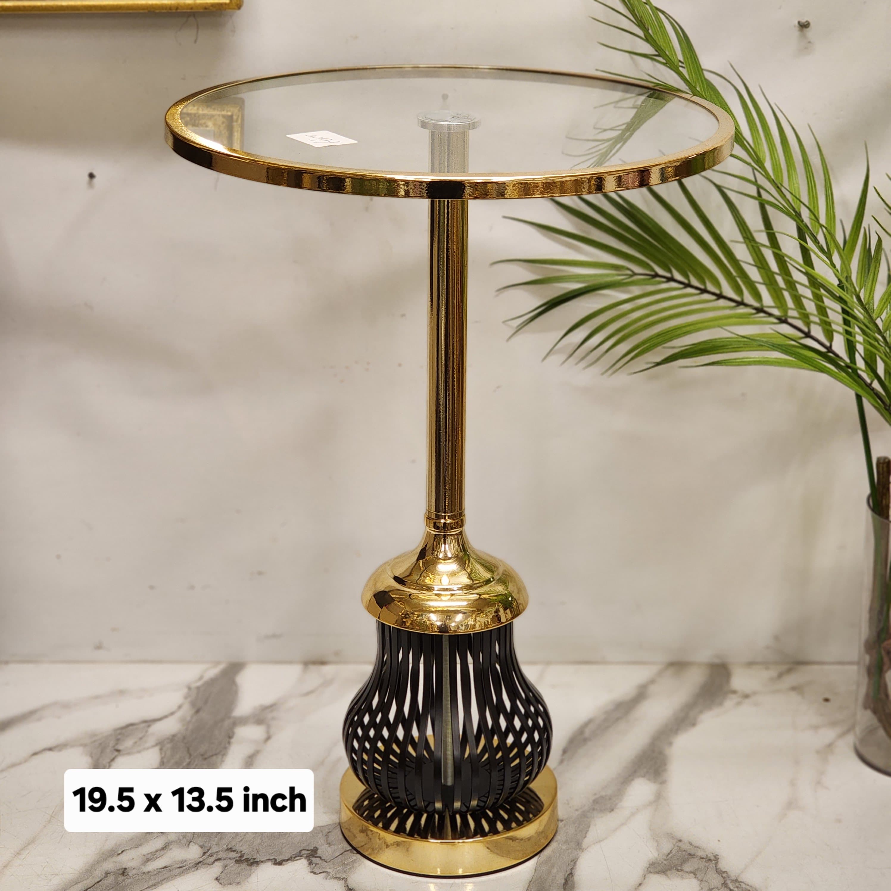Gold and Black Metal Wire Cage Pedestal Side Table
