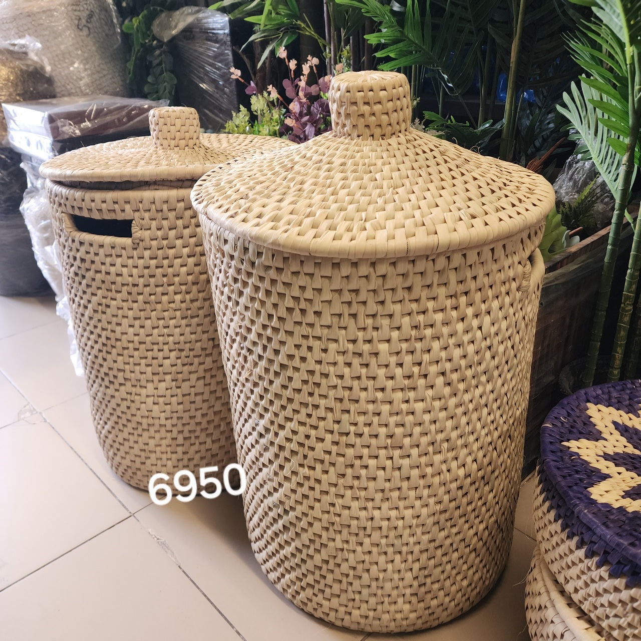 Woven Wicker Lidded Baskets