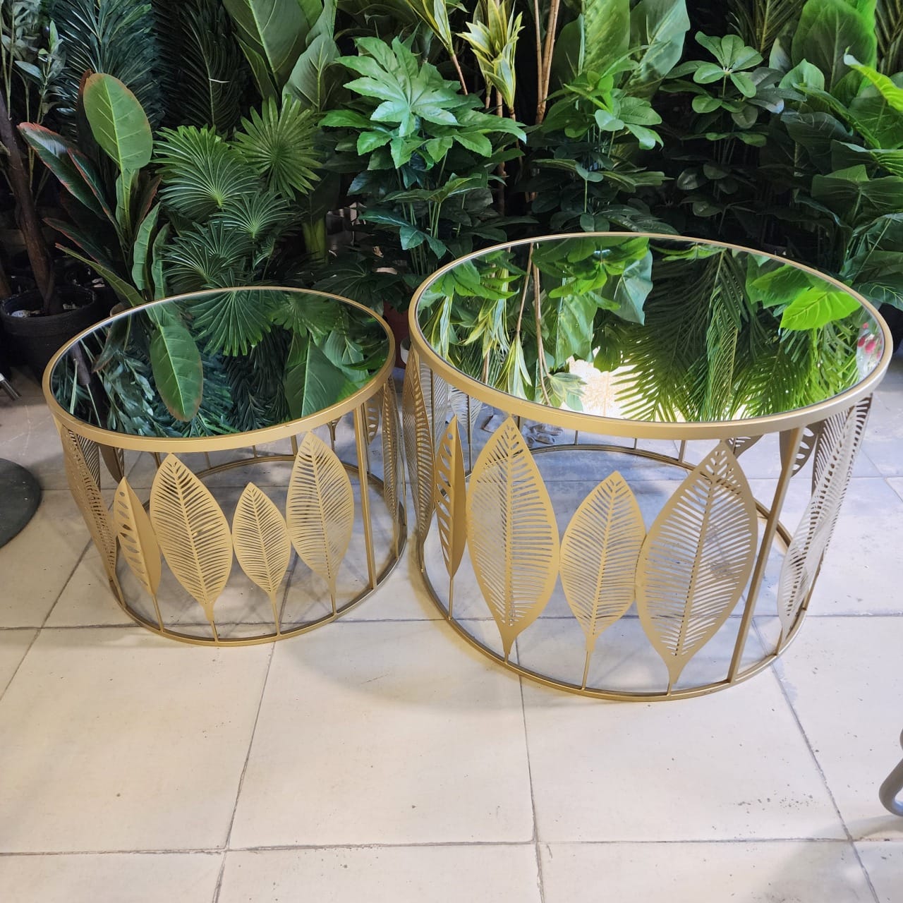 Gold Drum Nesting Coffee Table with Mirrored Top