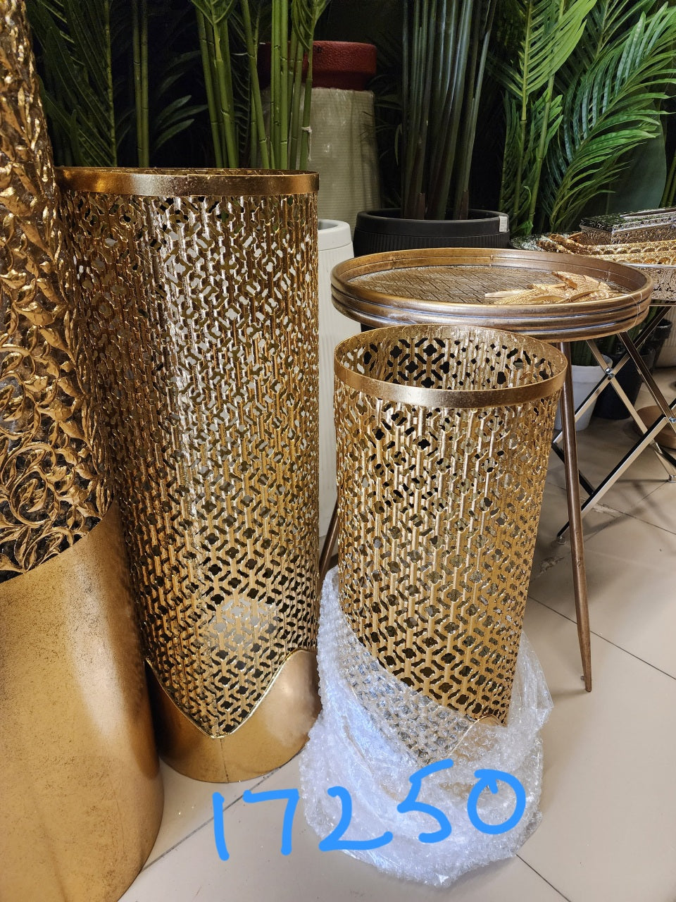 Gold Laser-Cut Cylindrical Floor Vases